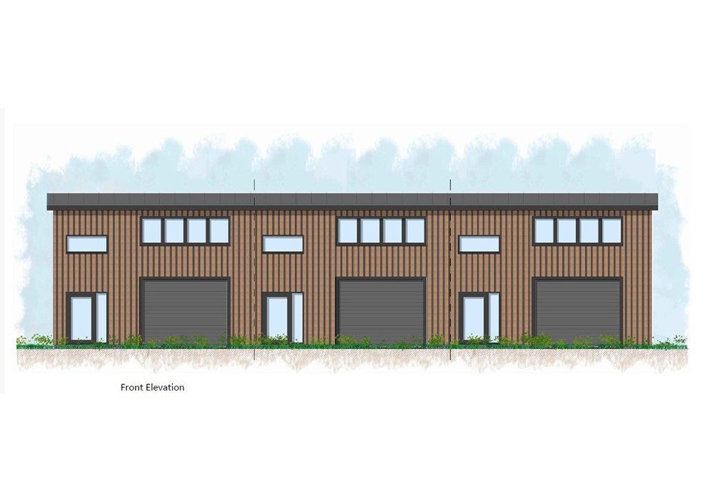 Lot: 52 - FREEHOLD SITE WITH PLANNING FOR 17 EMPLOYMENT UNITS - Front Elevation - Type B